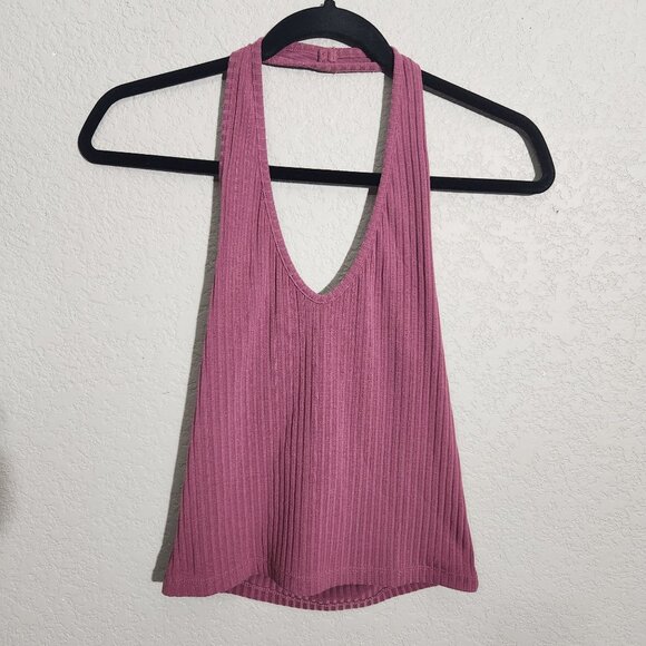Me To We Halter top Ribbed Mauve Pink Sleeveless Crop Top Medium - Picture 1 of 12